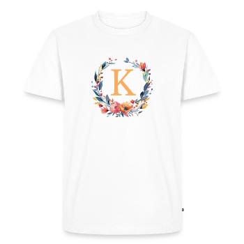 K Monogram, Flower Wreath, Personalizable - Men's Premium Organic T-Shirt - white - Front - Nico (187cm)
