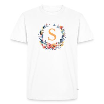 S Monogram, Flower Wreath, Personalizable - Men's Premium Organic T-Shirt - white - Front - Nico (187cm)