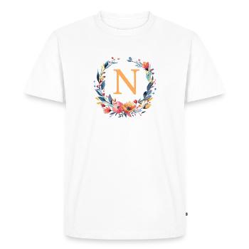 N Monogram, Flower Wreath, Personalizable - Men's Premium Organic T-Shirt - white - Front - Nico (187cm)