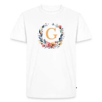 G Monogram, Flower Wreath, Personalizable - Men's Premium Organic T-Shirt - white - Front - Nico (187cm)