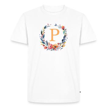P Monogram, Flower Wreath, Personalizable - Men's Premium Organic T-Shirt - white - Front - Nico (187cm)
