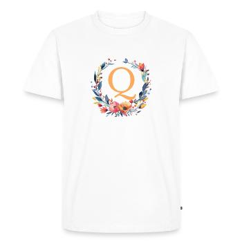 Q Monogram, Flower Wreath, Personalizable - Men's Premium Organic T-Shirt - white - Front - Nico (187cm)