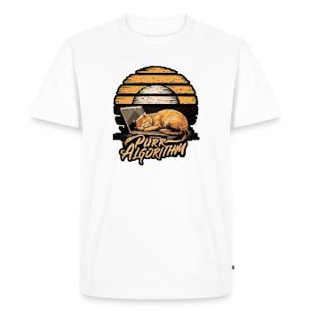 Cute Cat Relaxing with Laptop Sunset - Men's Premium Organic T-Shirt - white - Front - Nico (187cm)