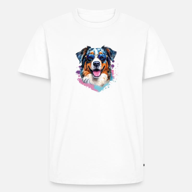 Australian Shepherd mit Sonnenbrille - Männer Premium Bio T-Shirt - Weiß