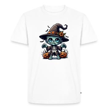 Zombie d’Halloween avec motif de dessin animé de citrouille - T-shirt Premium bio Homme - blanc - Devant - Nico (187cm)