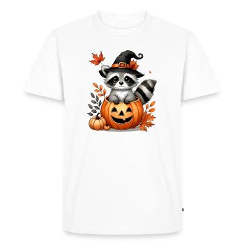 Halloween raccoon in pumpkin: Sweet scary fun - Men's Premium Organic T-Shirt - white - Front - Nico (187cm)