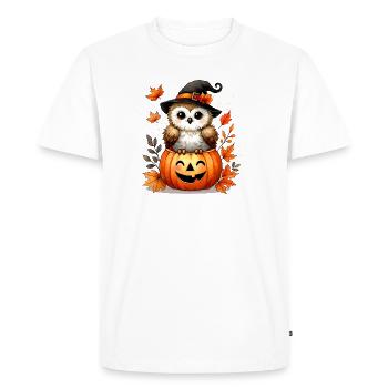 Halloween owl in pumpkin: autumnal scary fun - Men's Premium Organic T-Shirt - white - Front - Nico (187cm)