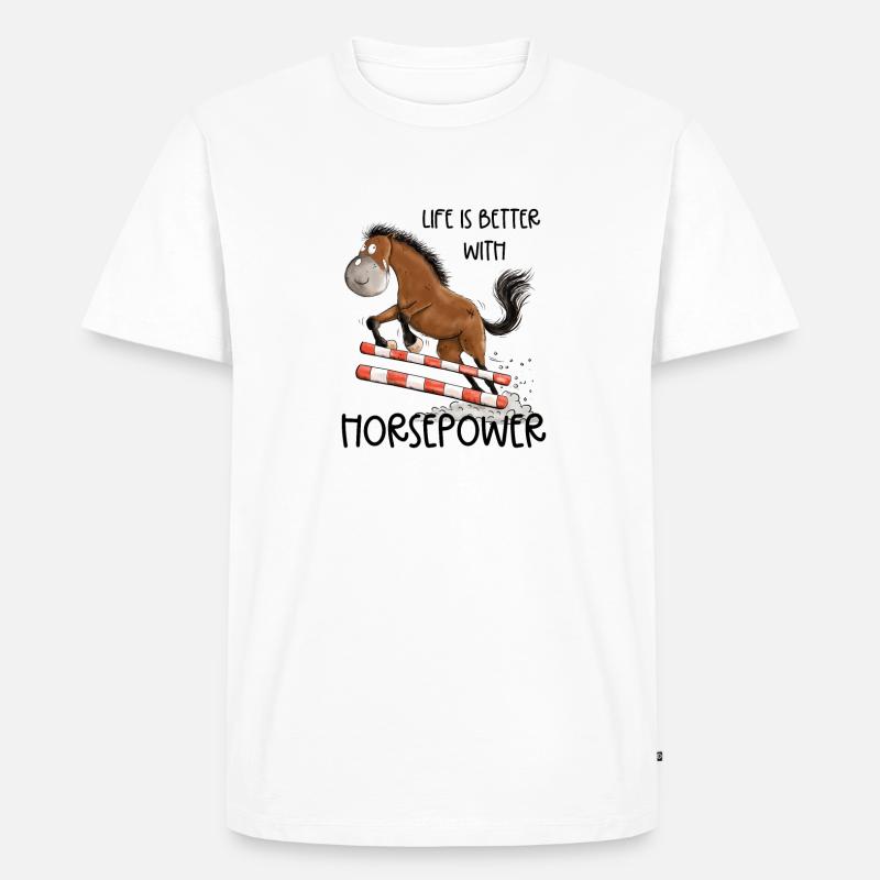 Witziges Springpferd Springreiten Tunier Pferd - Männer Premium Bio T-Shirt - Weiß