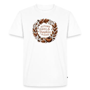 Couronne d’automne - Feuilles d’automne et citrouilles s’il vous plaît - T-shirt Premium bio Homme - blanc - Devant - Nico (187cm)