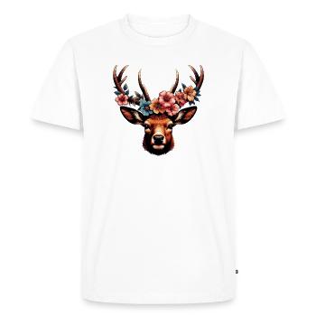 Cerf avec des fleurs - T-shirt Premium bio Homme - blanc - Devant - Nico (187cm)