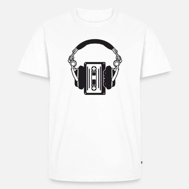 Retro-Kopfhörer mit Boho-Kassetten - Männer Premium Bio T-Shirt - Weiß