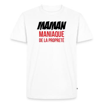 Maman maniaque de la propreté ! - T-shirt Premium bio Homme - blanc - Devant - Nico (187cm)