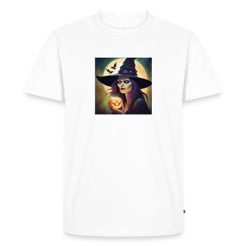 halloween, sorcière, citrouille - T-shirt Premium bio Homme - blanc - Devant - Nico (187cm)