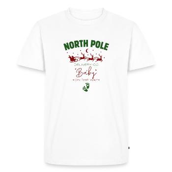 Livraison du Pôle Nord : Annonce Grossesse - T-shirt Premium bio Homme - blanc - Devant - Nico (187cm)