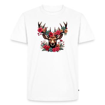 Cerf avec des fleurs - T-shirt Premium bio Homme - blanc - Devant - Nico (187cm)