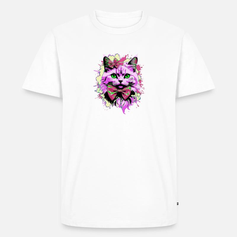 Neonkatze mit Fliege - Männer Premium Bio T-Shirt - Weiß