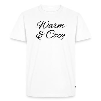 Warm & Cozy – Cuddly Autumn & Winter Lettering - Men's Premium Organic T-Shirt - white - Front - Nico (187cm)