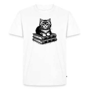 Chat sur une pile de livres - T-shirt Premium bio Homme - blanc - Devant - Nico (187cm)