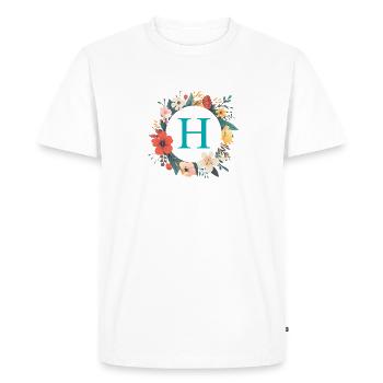 H Monogram, Flower Wreath, Personalizable - Men's Premium Organic T-Shirt - white - Front - Nico (187cm)
