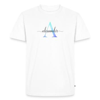A| Monogramme | Nom | Alexandre | Aquarelle - T-shirt Premium bio Homme - blanc - Devant - Nico (187cm)