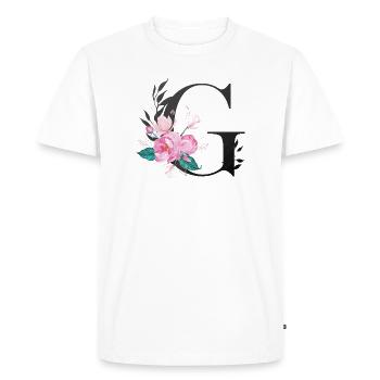 Elégante lettre 'G' avec des fleurs - T-shirt Premium bio Homme - blanc - Devant - Nico (187cm)