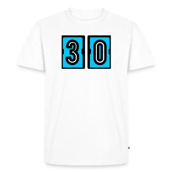 30. 30 YEARS. 30th ANNIVERSARY. 30 YEARS ANNIVERSARY. - Men's Premium Organic T-Shirt - white - Front - Nico (187cm)