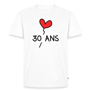 30. 30 ANS. 30e ANNIVERSAIRE. ANNIVERSAIRE 30 ANS. - T-shirt Premium bio Homme - blanc - Devant - Nico (187cm)