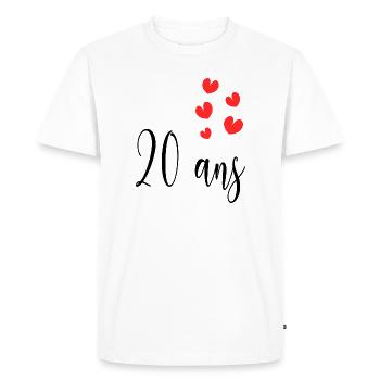 20. 20e ANNIVERSAIRE. ANNIVERSAIRE 20 ANS. 20 ANS. - T-shirt Premium bio Homme - blanc - Devant - Nico (187cm)
