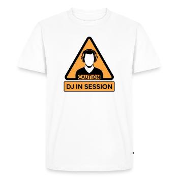 Caution DJ In Session - Men's Premium Organic T-Shirt - white - Front - Nico (187cm)