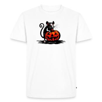 Un rat grignote une citrouille d’Halloween - T-shirt Premium bio Homme - blanc - Devant - Nico (187cm)