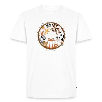 Cercle plein d’animaux mignons comme le renard, le panda, le raton laveur - T-shirt Premium bio Homme - blanc - Devant - Nico (187cm)