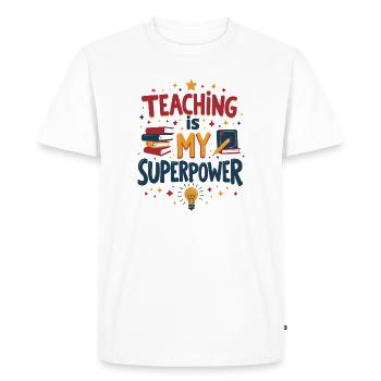L’enseignement est mon superpouvoir - T-shirt Premium bio Homme - blanc - Devant - Nico (187cm)