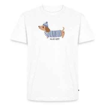 Oh mon chien ! - Rayures bleues - T-shirt Premium bio Homme - blanc - Devant - Nico (187cm)