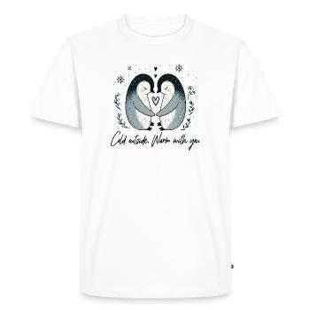 Deux pingouins en hiver s’étreignent - T-shirt Premium bio Homme - blanc - Devant - Nico (187cm)