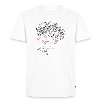 Tête de femme avec des fleurs - T-shirt Premium bio Homme - blanc - Devant - Nico (187cm)