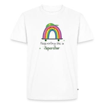 Continuez à rouler comme une superstar - Rainbow Skate - T-shirt Premium bio Homme - blanc - Devant - Nico (187cm)