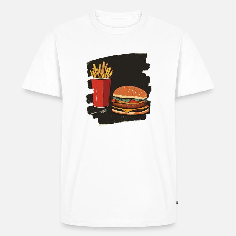 Burger und Fritten Retro - Männer Premium Bio T-Shirt - Weiß