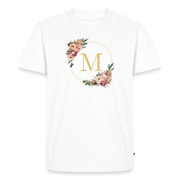 M Monogram, Flower Wreath, Personalizable - Men's Premium Organic T-Shirt - white - Front - Nico (187cm)