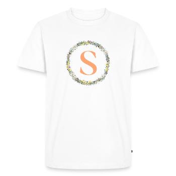 S Monogram, Flower Wreath, Personalizable - Men's Premium Organic T-Shirt - white - Front - Nico (187cm)