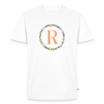 R Monogram, Couronne de fleurs, Personnalisable - T-shirt Premium bio Homme - blanc - Devant - Nico (187cm)