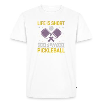 La vie est courte, jouez au pickleball - T-shirt Premium bio Homme - blanc - Devant - Nico (187cm)