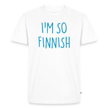 JE SUIS TELLEMENT FINLANDAIS FINNOIS Finlande - T-shirt Premium bio Homme - blanc - Devant - Nico (187cm)