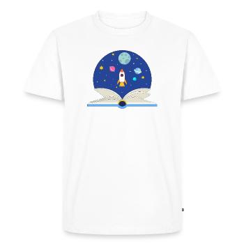 Livre ouvert avec scène spatiale, imagination et Avent - T-shirt Premium bio Homme - blanc - Devant - Nico (187cm)