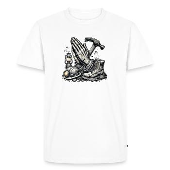 Exploitation minière – Tradition et ténacité - T-shirt Premium bio Homme - blanc - Devant - Nico (187cm)