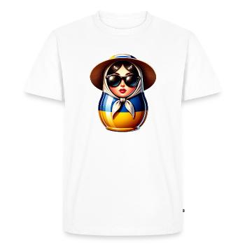 Ukraine Matryoshka with sunglasses for Ukrainians - Men's Premium Organic T-Shirt - white - Front - Nico (187cm)
