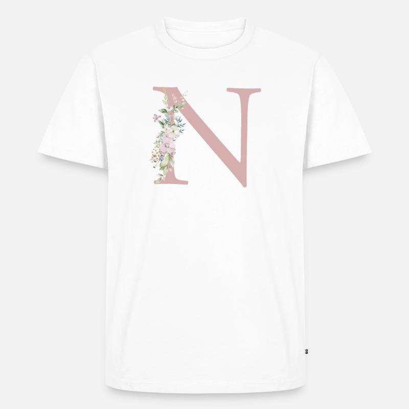 N Monogramm, Floral, personalisierbar - Männer Premium Bio T-Shirt - Weiß