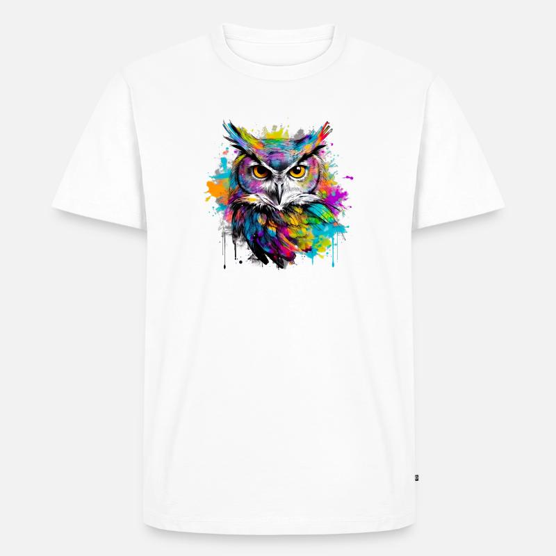 Unsere Eule mit bunten Farbklecksen - Männer Premium Bio T-Shirt - Weiß