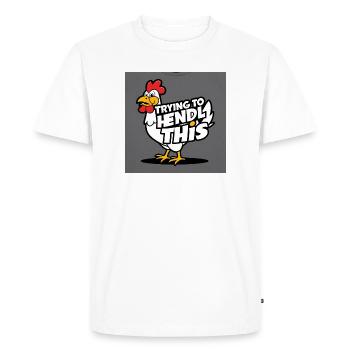 Comic Chicken « Essayer de faire ça » - T-shirt Premium bio Homme - blanc - Devant - Nico (187cm)