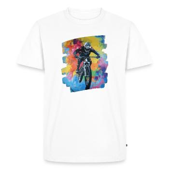 Vététistes Descente Montagne Cyclisme - T-shirt Premium bio Homme - blanc - Devant - Nico (187cm)