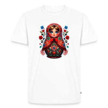 Fille russe ! Matriochka Russe pour Russes - T-shirt Premium bio Homme - blanc - Devant - Nico (187cm)
